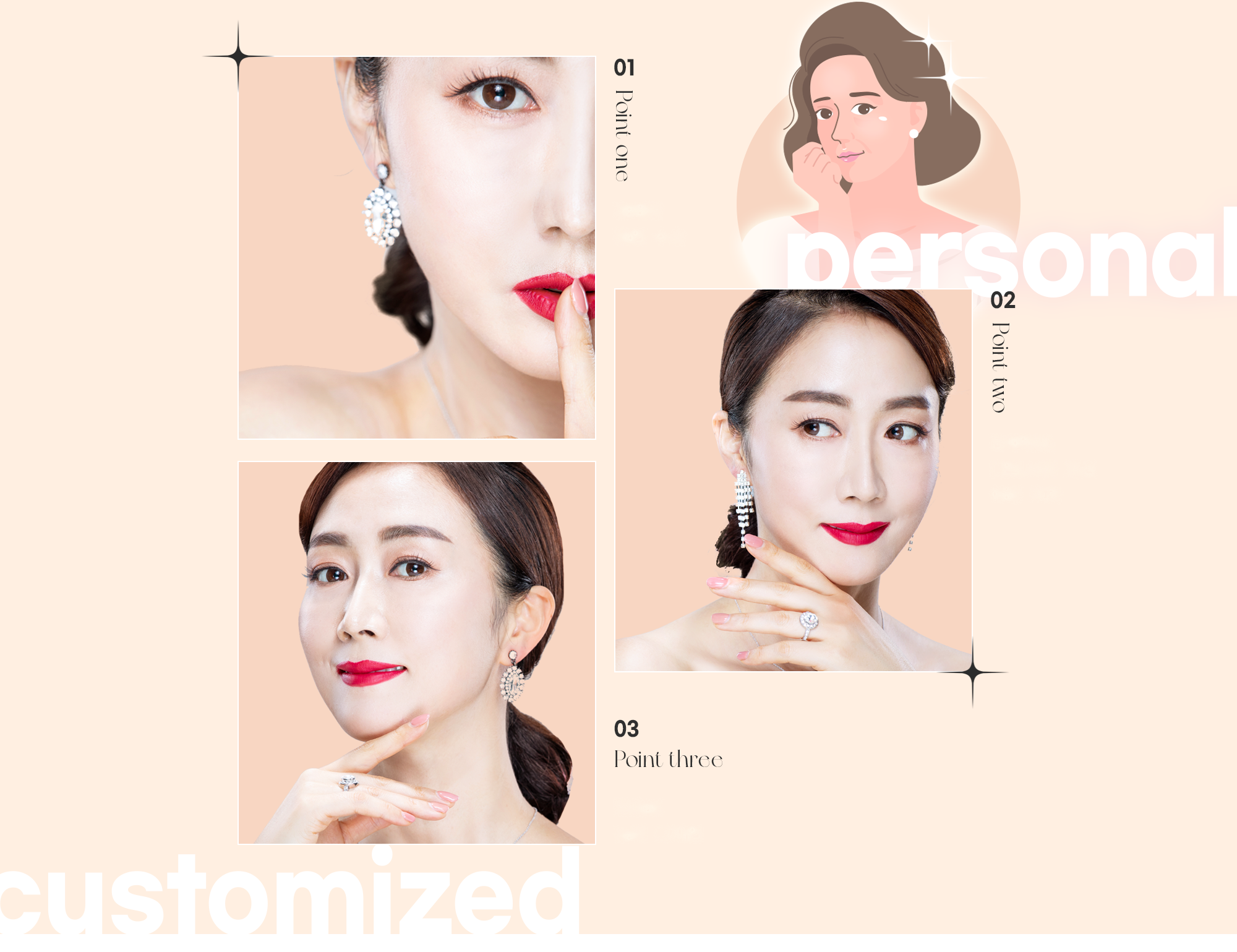 3名のモデル写真と顔のイラストで構成されたオーダーメイド目元デザインのコラージュ