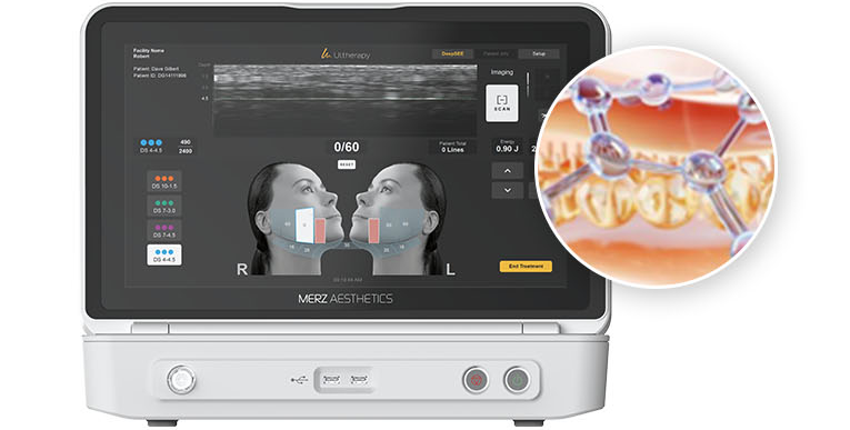 リアルタイム超音波画像モニター — 皮膚層8mm画像 + コラーゲン構造